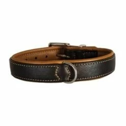 CHADOG Collier Canadien Cuir D'elan Remborde Noir / Cognac T 65 50/56 Cm Larg. 36 Mm