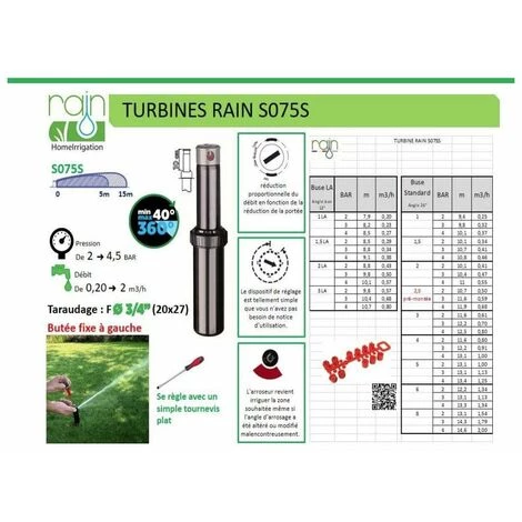 Arroseur Turbine 40 à 360° Portée 8 à 15 M - S075 - RAIN IRRIGATION 4 Arroseur Turbine 40 à 360° Portée 8 à 15 M - S075 - RAIN IRRIGATION – Image 2