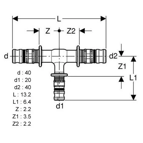 GEBERIT Té Inégal 90° MEPLA 40-20-40 5 GEBERIT Té Inégal 90° MEPLA 40-20-40 – Image 3