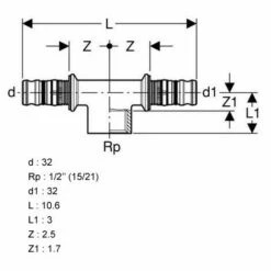 GEBERIT Té Inégal Taraudé Femelle En Laiton MEPLA 32-1''-32 -Arrosage Enterré Soldes 507883 3