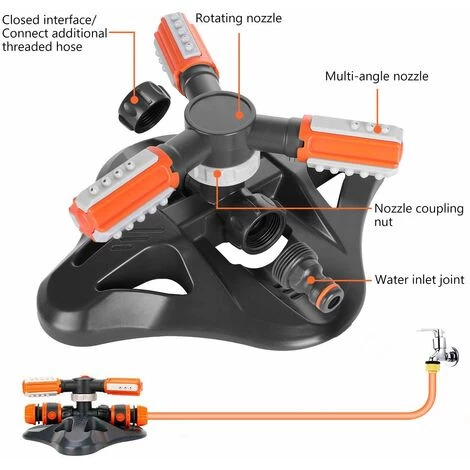 ECHOO Arroseur De Jardin,Système D'Irrigation D’arrosage,3 Têtes 360 Degrées Arrosage Irrigation Pour Gazon Pelouse Jardin, Facile De Raccordements De Tuyaux (Orange) 4 ECHOO Arroseur De Jardin,Système D'Irrigation D’arrosage,3 Têtes 360 Degrées Arrosage Irrigation Pour Gazon Pelouse Jardin, Facile De Raccordements De Tuyaux (Orange) – Image 2