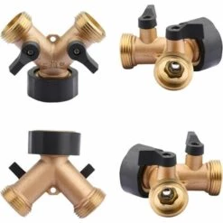 CESIèCLEFOU Répartiteur De Robinet 2 Voies En Forme De Y 3/4 Filetage Standard Européen, Avec Vannes Individuelles Marche/arrêt En Laiton, Adaptateur De Collecteur Pour Lave-Vaisselle, Extérieur, Jardin Lefou -Arrosage Enterré Soldes 65597747 3