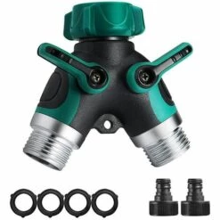 OCXIN Distributeur à 2 Voies, Débit D'eau Réglable Et Verrouillable - Distributeur D'eau Optimal Pour Une Utilisation Pratique Dans Le Jardin, Y Compris 2 Raccords De Robinet Et 4 Rondelles En Caoutchouc -Arrosage Enterré Soldes 66859081 2