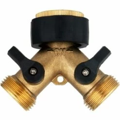 OCXIN Distributeur En Y à 2 Voies Avec Robinets D'arrêt Pour Deux Tuyaux D'arrivée, Laiton 3/4" Pour Le Raccordement De 2 Appareils, Le Débit D'eau Peut être Réglé Et Arrêté