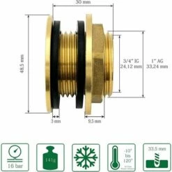 QERSTA Traversée De Paroi En Laiton De 3/4 Pouce De Haute Qualité Inoxydable Traversée Cloison Pour Robinets D'eau, Baril De Pluie, Conteneur, Cuve IBC LO-Ron -Arrosage Enterré Soldes 68272362 4